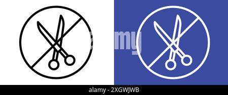 Pas de ciseaux ou pas de couteaux signe logo signe vectoriel de contour en noir et blanc Illustration de Vecteur