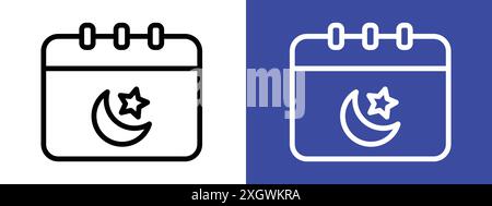 Contour vectoriel de signe de logo d'icône de calendrier de Ramadan en couleur noire et blanche Illustration de Vecteur