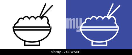 Contour de vecteur de signe de logo d'icône de bol de riz en couleur noire et blanche Illustration de Vecteur