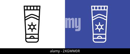 Contour de vecteur de signe de logo d'icône de crème solaire en noir et blanc Illustration de Vecteur