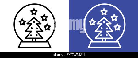 Contour vectoriel de signe de logo d'icône de globe de neige en couleur noire et blanche Illustration de Vecteur