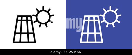 Contour vectoriel de signe d'icône d'énergie solaire en noir et blanc Illustration de Vecteur