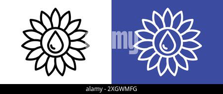 Contour de vecteur de signe de logo d'icône d'huile de tournesol en couleur noire et blanche Illustration de Vecteur