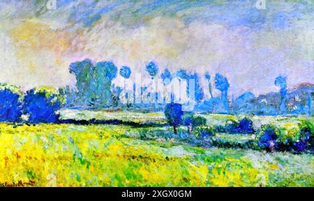 Prairie à Giverny, Morning Effect, 1888 (peinture) de l'artiste Monet, Claude (1840-1926) Français. Illustration de Vecteur