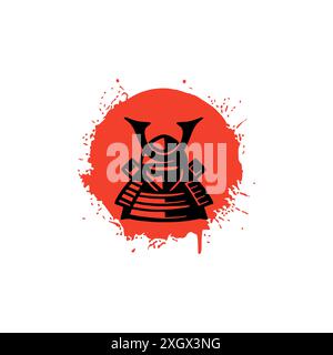 Samouraï Japon guerrier illustration fond de drapeau rouge. Guerrier samouraï en armure traditionnelle. Illustration de Vecteur