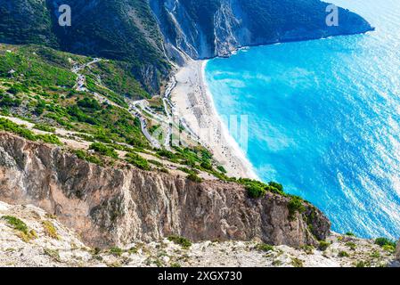 Céphalonie, Grèce : Paralia Myrtos, l'une des plus belles plages de l'île, les îles grecques. Destination de voyage Europe Banque D'Images