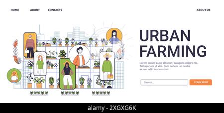 Illustration de concept d'agriculture urbaine mettant en valeur diverses plantes de personnes et de paysage urbain conception de site Web minimaliste ligne mince Illustration de Vecteur