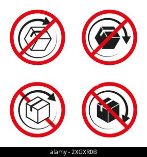 Aucun symbole de retour. Icônes rouges et noires. Panneaux d'avertissement de l'emballage. Illustration vectorielle. Illustration de Vecteur