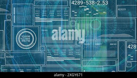 Composition des icônes médicales à codage binaire et traitement des données à l'écran sur fond noir. Interface numérique et concept de technologie. Banque D'Images