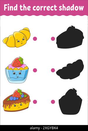 Trouvez l'ombre correcte.Feuille de travail de développement de l'éducation.Jeu assorti pour enfants.Page d'activité couleur.Thème anniversaire.Joli personnage.Vecteur illustrat Illustration de Vecteur