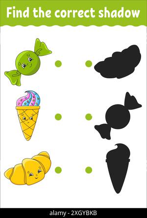 Trouvez l'ombre correcte.Feuille de travail de développement de l'éducation.Jeu assorti pour enfants.Page d'activité couleur.Thème anniversaire.Joli personnage.Vecteur illustrat Illustration de Vecteur