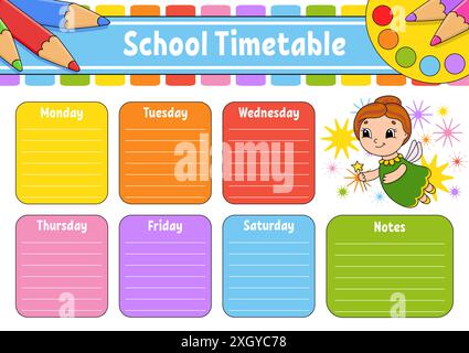 Calendrier scolaire avec table de multiplication. Pour l'éducation des enfants. Isolé sur un fond blanc. Avec un joli personnage de dessin animé. Illustration de Vecteur