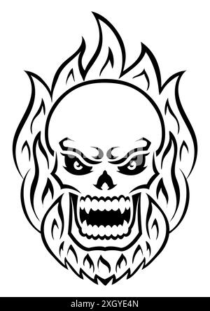 Crâne en colère avec le feu. Silhouette de contour. Elément de conception. Illustration vectorielle isolée sur fond blanc. Modèle pour livres, autocollants, affiches, CA Illustration de Vecteur