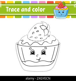 Tracé et couleur. Thème anniversaire. Coloriage pour les enfants. Pratique de l'écriture manuscrite. Feuille de travail de développement de l'éducation. Page activité. Jeu pour tout-petits. Isola Illustration de Vecteur