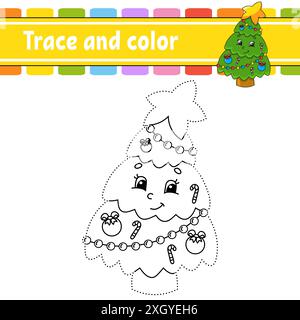 Jeu point à point point à point. Tracez une ligne. Pour les enfants. Feuille de travail de l'activité. Livre de coloriage. Avec réponse. Personnage de dessin animé. Illustration vectorielle. Noël t Illustration de Vecteur