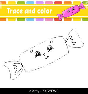 Tracé et couleur. Thème anniversaire. Coloriage pour les enfants. Pratique de l'écriture manuscrite. Feuille de travail de développement de l'éducation. Page activité. Jeu pour tout-petits. Isola Illustration de Vecteur