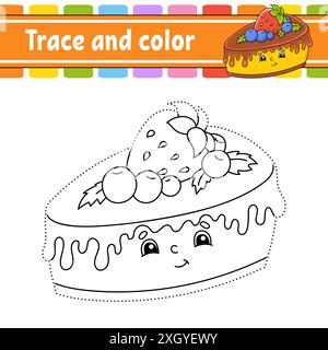 Tracé et couleur. Thème anniversaire. Coloriage pour les enfants. Pratique de l'écriture manuscrite. Feuille de travail de développement de l'éducation. Page activité. Jeu pour tout-petits. Isola Illustration de Vecteur