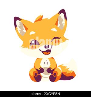 Cute Baby Fox dessin animé illustration de personnage assis avec Happy expression Illustration de Vecteur