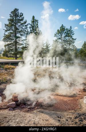 Les fumerolles à Geyser Hill, Old Faithful Area, parc national de Yellowstone dans le Wyoming Banque D'Images