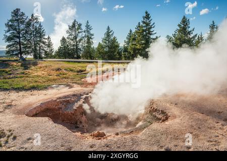 Les fumerolles à Geyser Hill, Old Faithful Area, parc national de Yellowstone dans le Wyoming Banque D'Images