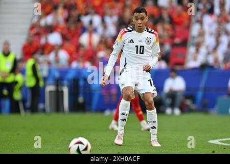 Jamal Musiala (10 ans), de l'Allemagne, photographié lors d'un match de football entre les équipes nationales d'Espagne et d'Allemagne dans la phase quart de finale du tournoi UEFA Euro 2024 , le jeudi 5 juillet 2024 à Stuttgart , Allemagne . PHOTO SPORTPIX | David Catry Banque D'Images
