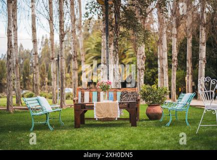 Terrasse extérieure pour mariage vintage. Banque D'Images