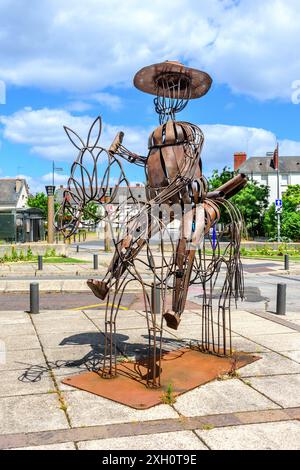 Sculpture représentant Don Quichotte, par le sculpteur local Jean Vindras, face à la gare de Saint-Pierre-des-corps, Tours, Indre-et-Loire (37), France. Banque D'Images