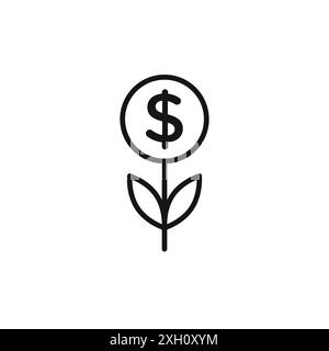 Business Investments icône de croissance logo signe contour de vecteur en noir et blanc Illustration de Vecteur