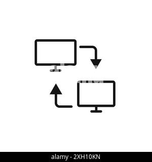 Icône d'échange de données logo signe contour vectoriel en noir et blanc Illustration de Vecteur