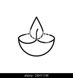 Diwali Diya icône logo logo contour vectoriel en noir et blanc Illustration de Vecteur