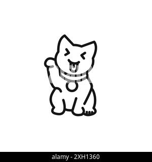 maneki neko doodle logo logo logo logo contour vectoriel en couleur noire et blanche Illustration de Vecteur