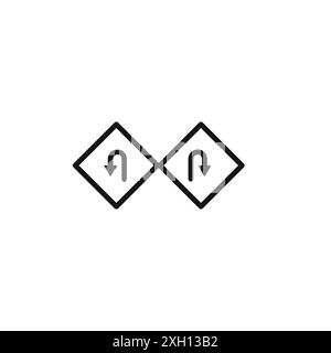 Contour vectoriel de signe d'icône d'avertissement de demi-tour gauche et droit en noir et blanc Illustration de Vecteur