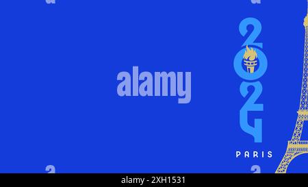 Fond horizontal pour les voyages en France ou à Paris. Fond vectoriel avec des numéros 2024 avec torche et silhouette de tour Eiffel pour TV ou streaming en ligne Illustration de Vecteur