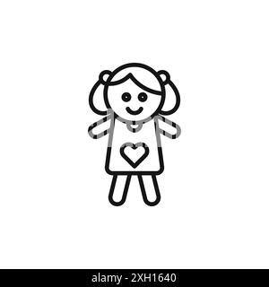 Icône de poupée russe logo signe contour vectoriel en couleur noire et blanche Illustration de Vecteur