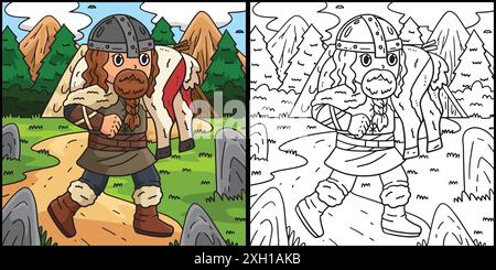 Viking avec Hunt Coloring page illustration Illustration de Vecteur