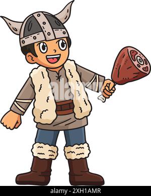 Viking tenant Meat Cartoon Colored Clipart Illustration de Vecteur