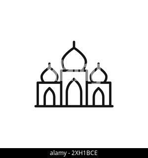 Taj Mahal Palace icône logo logo contour vectoriel en noir et blanc Illustration de Vecteur