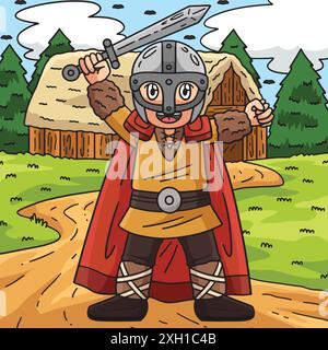 Viking Raising Sword Colour Cartoon illustration Illustration de Vecteur