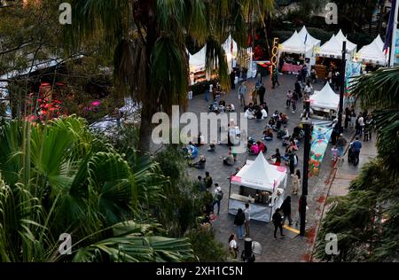 Sydney, Australie. 11 juillet 2024. Les gens apprécient la nourriture et les spectacles pendant le festival Bastille à Circular Quay à Sydney, Australie, le 11 juillet 2024. Le Festival Bastille a débuté ici jeudi et durera jusqu’au 14 juillet. Crédit : ma Ping/Xinhua/Alamy Live News Banque D'Images