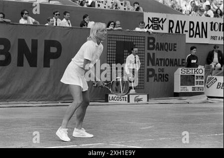 La joueuse de tennis américaine Martina Navratilova participe à l'Open de France, 25 mai 1985 Banque D'Images