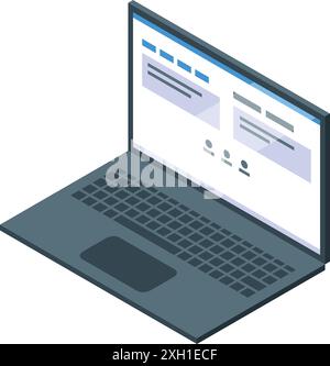 Ordinateur portable ouvert affichant le réseau social, avec des profils et des posts, concept de communication en ligne Illustration de Vecteur