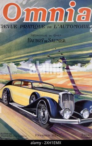 Couverture de magazine AUTOMOBILE 1933 Omnia par Roger Soubie 1898 - 1984 illustrateur et dessinateur français ; Banque D'Images