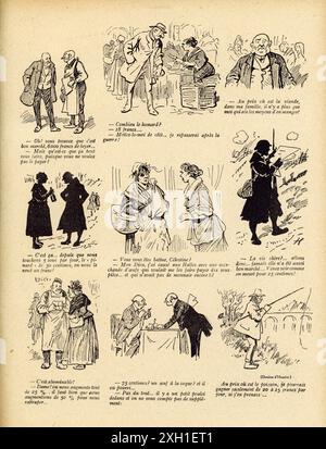 Dessin d'Henri Henriot publié dans l'hebdomadaire satirique français 'la Baïonnette' n°31, le 3 février 1916. Numéro spécial intitulé 'la vie chère'. Banque D'Images