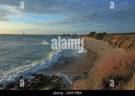 France, Manche, Auderville, phare de la Haye et Port Goury, paysage côtier Banque D'Images