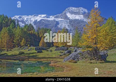 France, Savoie, Sainte-Foy-Tarentaise, le Monal, hameau rustique de montagne face au Mont pourri, dans le massif de la Vanoise Banque D'Images