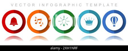 Collection d'icônes vectorielles d'Internet, icônes diverses telles que la cloche, la musique, l'ampoule, la couronne et le ballon, modèle d'infographie de conception plate dans eps 10 Illustration de Vecteur