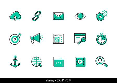 Informations et données - ensemble d'icônes de style de conception de ligne Illustration de Vecteur