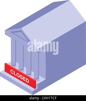 Bâtiment isométrique avec colonnes représentant la banque fermée pendant la quarantaine avec panneau sur la porte Illustration de Vecteur