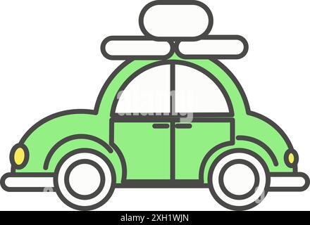 Voiture de voyage avec des bagages sur l'icône de vecteur de toit isolé sur fond blanc Illustration de Vecteur