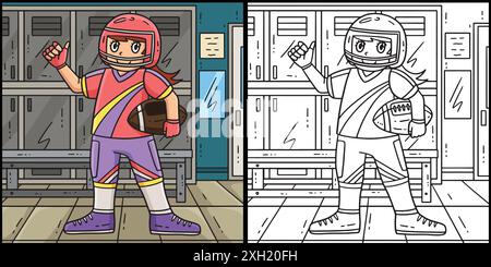 Joueur féminin américain tenant le ballon de football Illustration de Vecteur